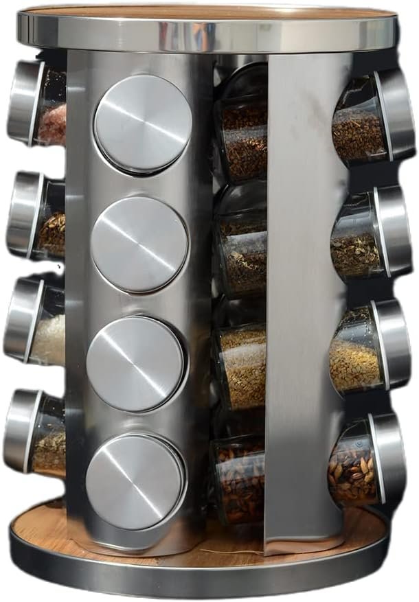 Orchid 16Pcs Stainless steel Spice Jars With Revolving Rack