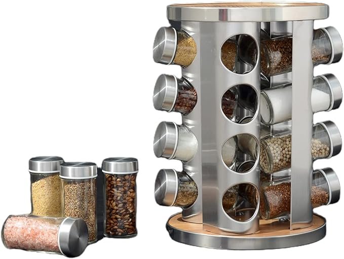 Orchid 16Pcs Stainless steel Spice Jars With Revolving Rack