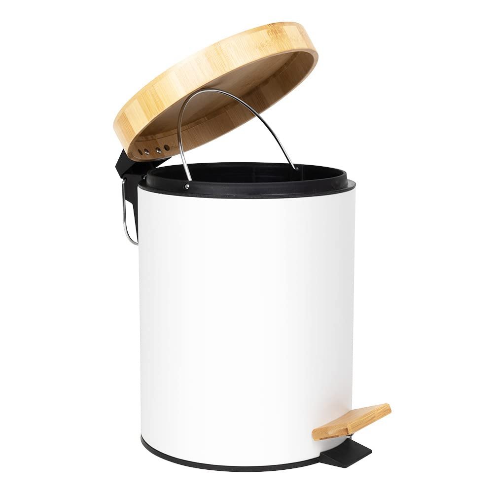 20L Bamboo Lid Pedal Dustbin With Soft-Close