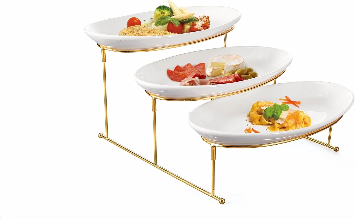 Orchid 3 Tier Oval Serving Set With Gold Stand