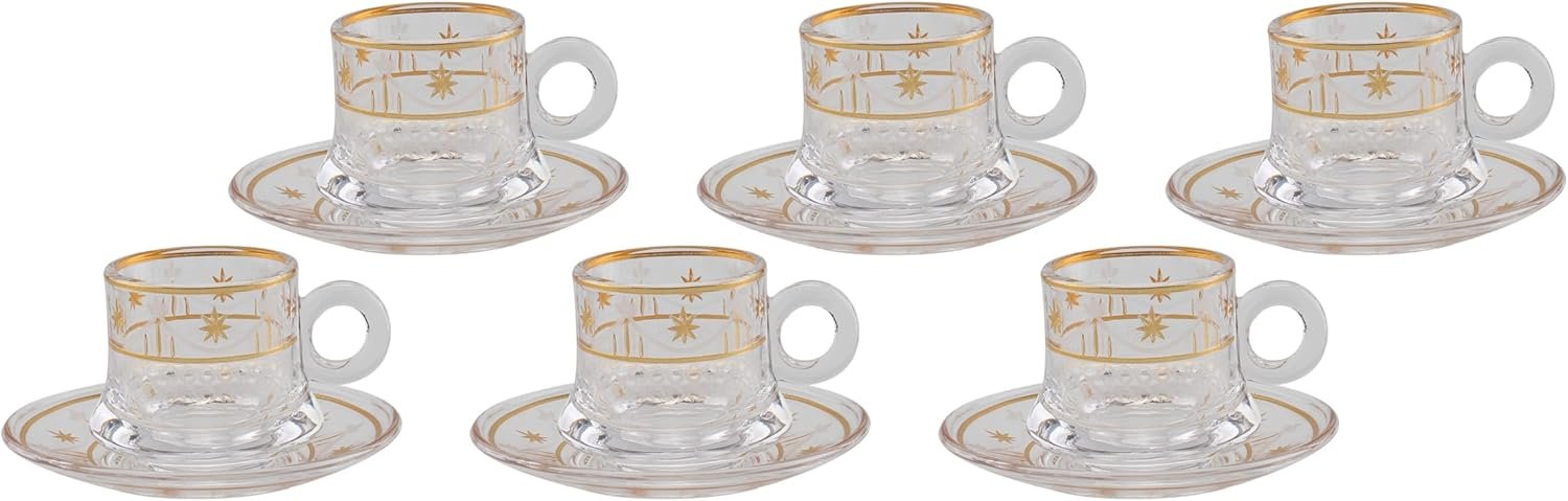 Orchid 12Pcs Glass Cup & Saucer Set 90Ml