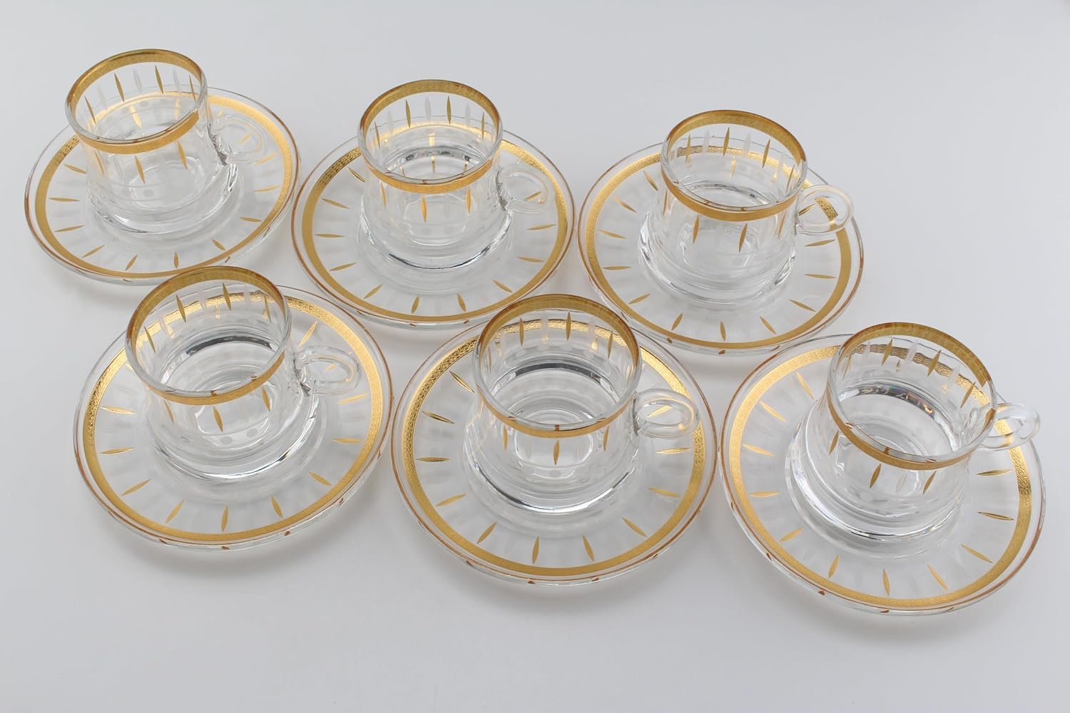 Orchid 12Pcs Glass Cup & Saucer Set 150Ml