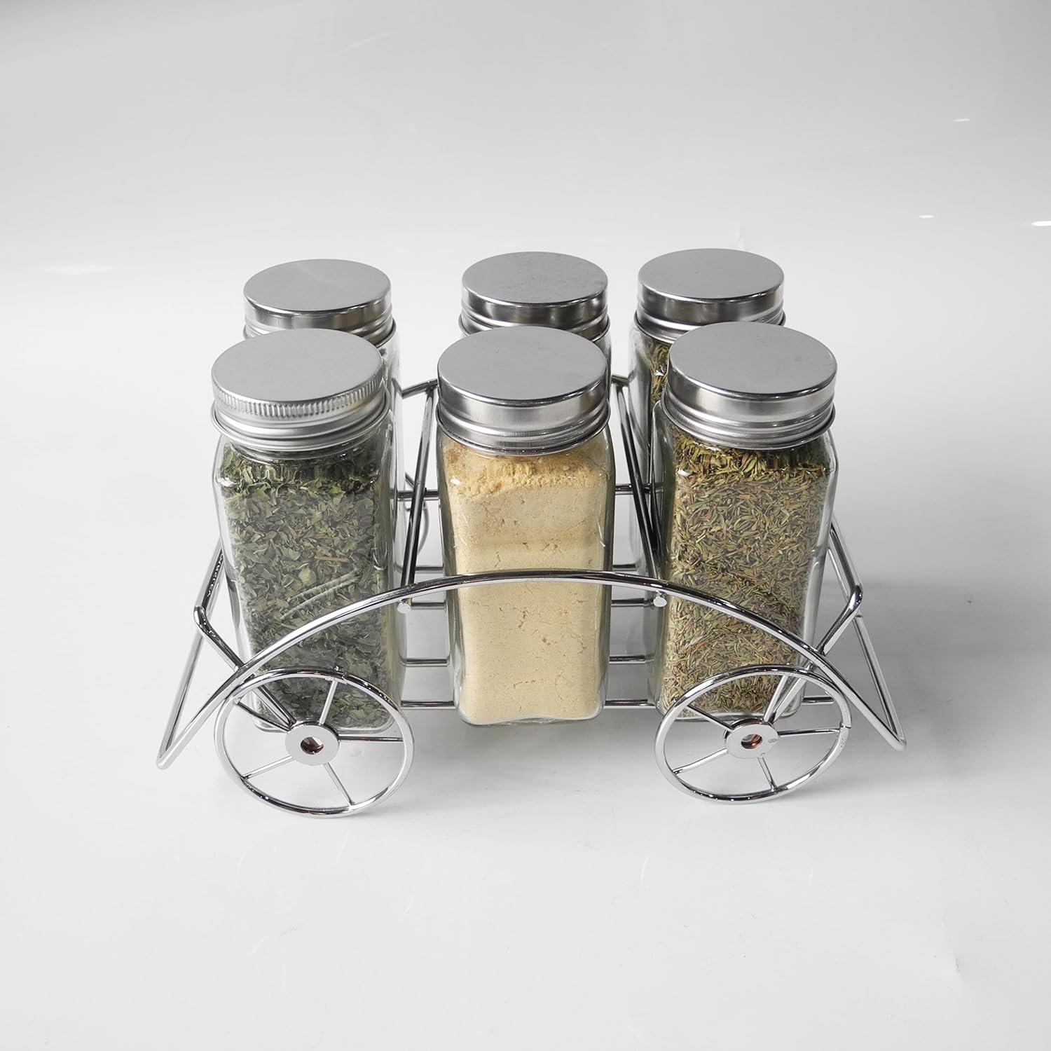 Orchid 6Pcs Square Glass Spice Set With Silver Stand