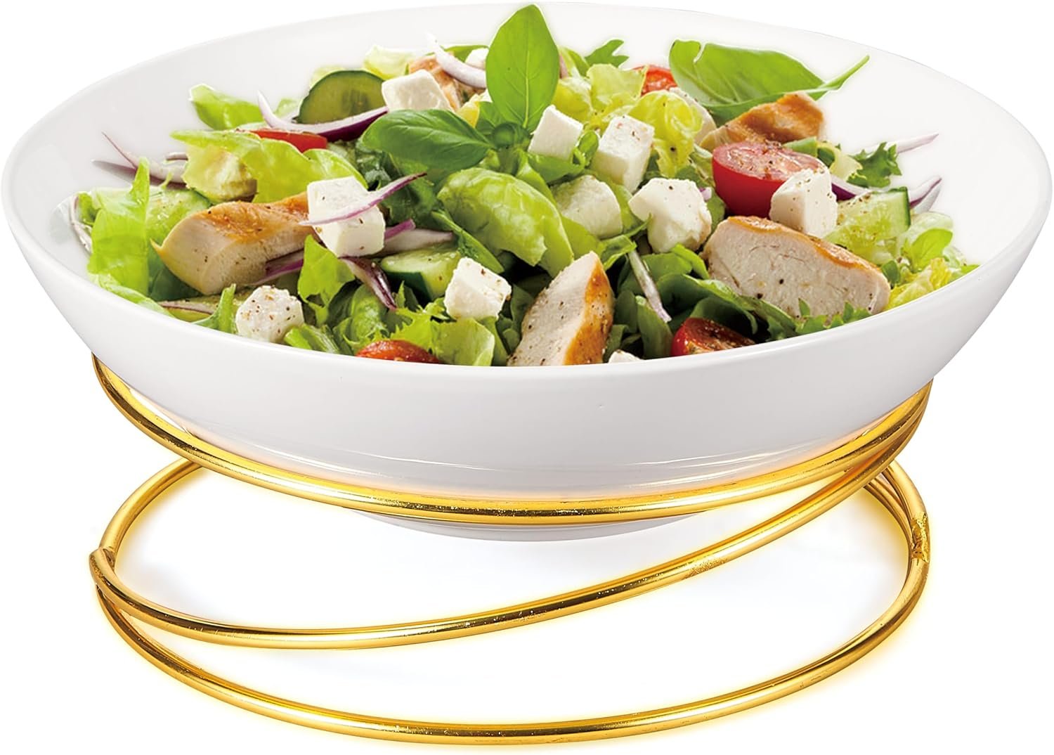 Orchid Round Ceramic Serving Bowl With Gold Stand
