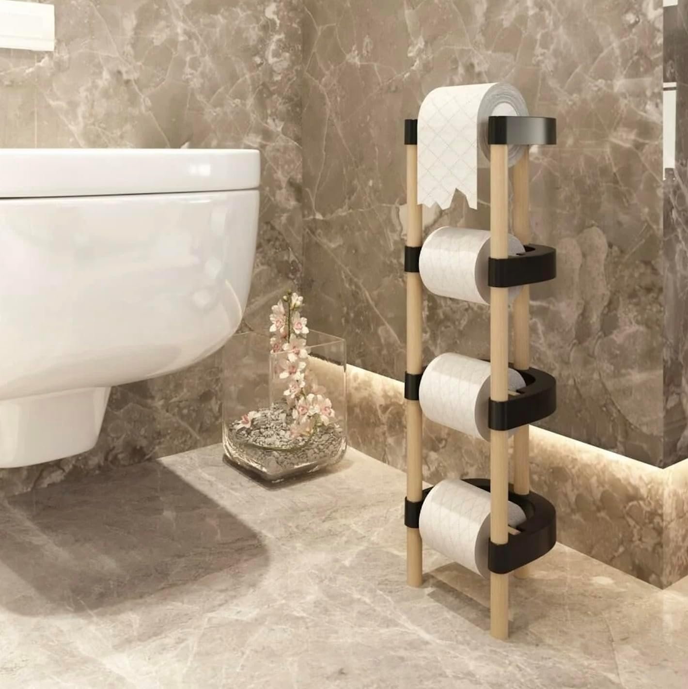 Seowood Wooden 4 Tier Toilet Paper Holder