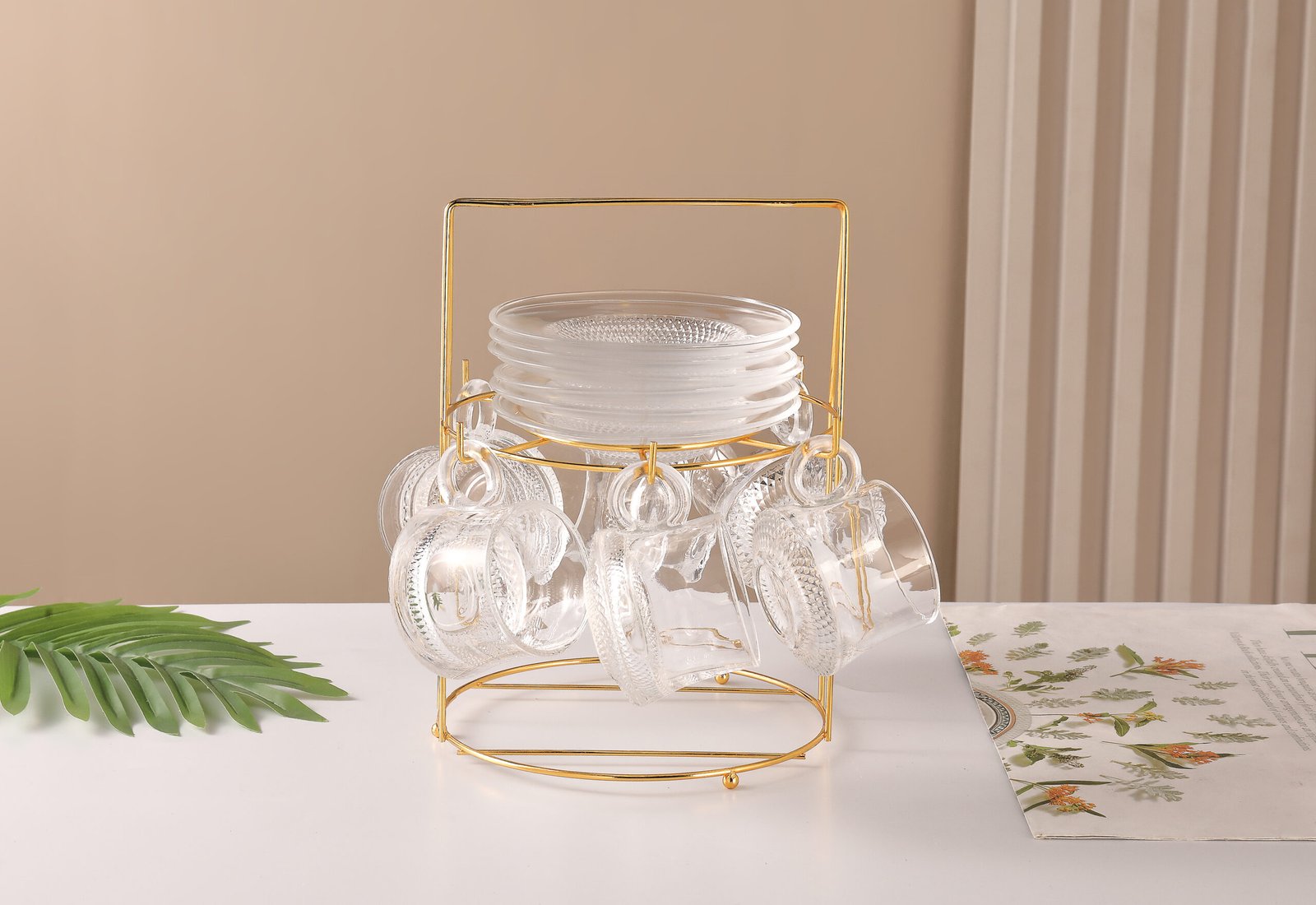 ORCHID 12PCS GLASS CUP & SAUCER SET 160ML WITH STAND