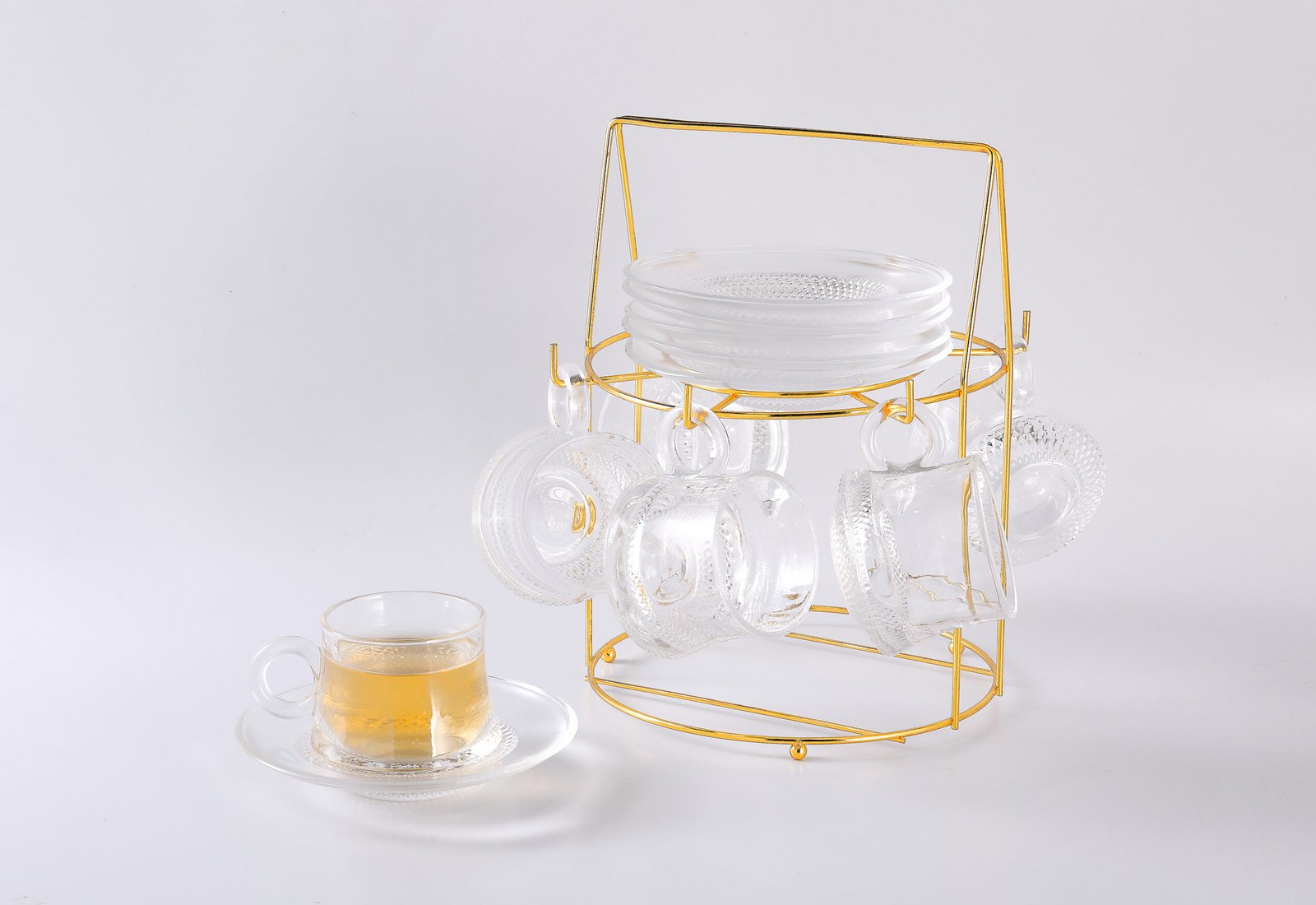 ORCHID 12PCS GLASS CUP & SAUCER SET 160ML WITH STAND