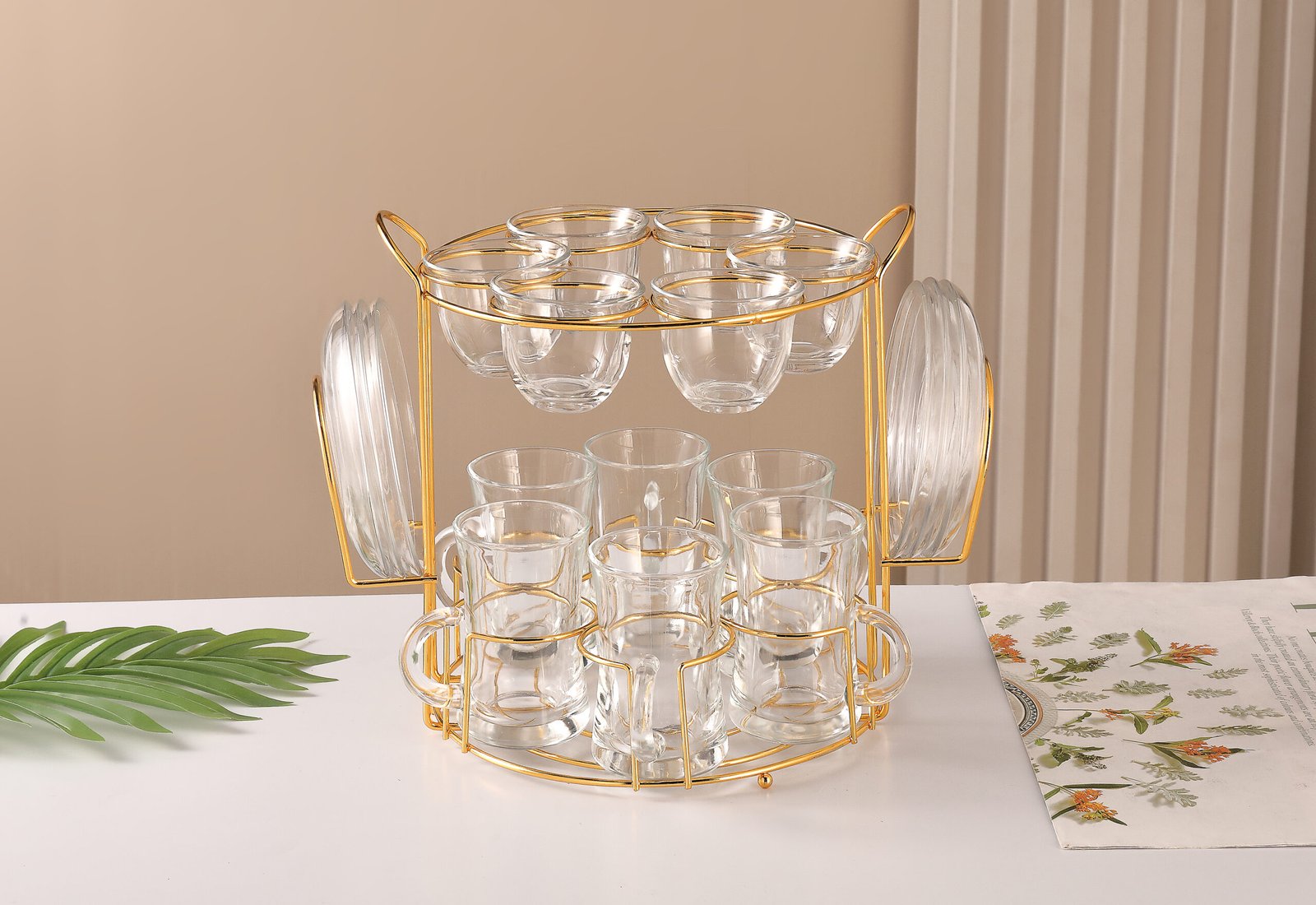 ORCHID 18PCS GLASS TEA SET WITH STAND