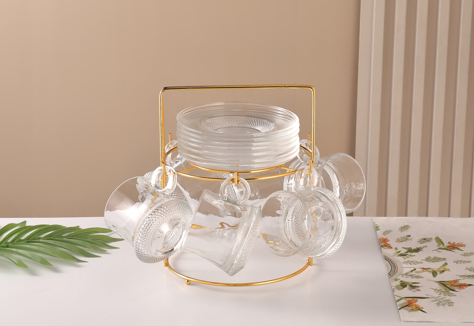 ORCHID 12PCS GLASS CUP & SAUCER SET 100ML WITH STAND
