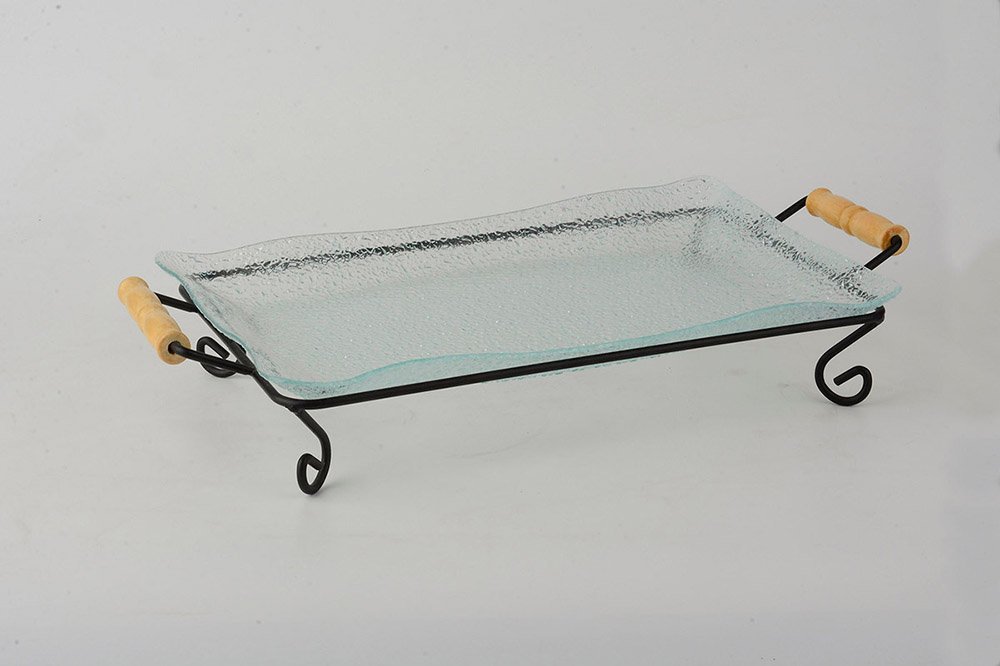 ORCHID RECT GLASS SERVING TRAY WITH STAND