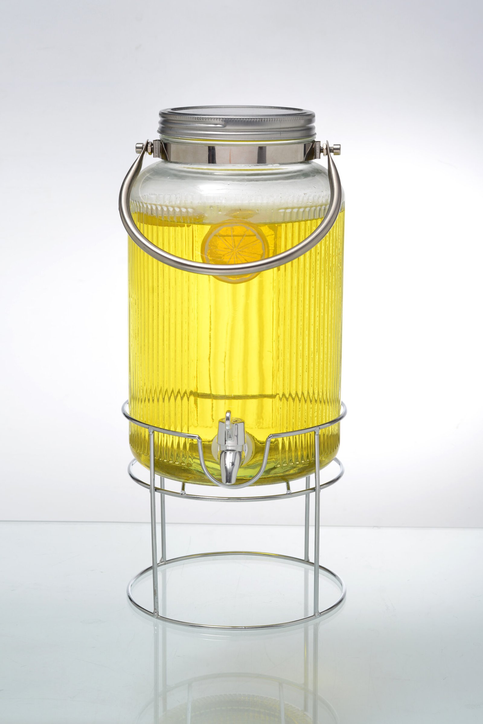 ORCHID 6L GLASS DISPENSER WITH METAL HANDLE AND STAND