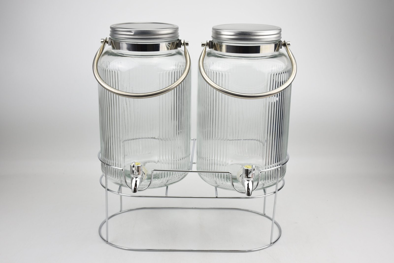 ORCHID DUAL 6L GLASS DISPENSER WITH METAL HANDLE AND STAND
