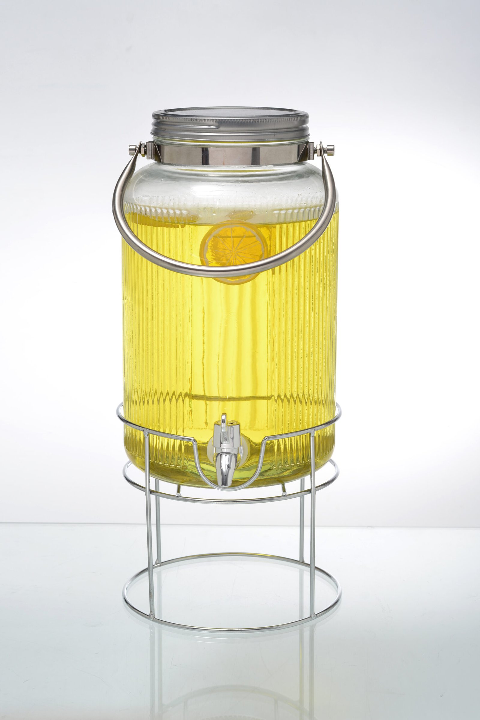 ORCHID 4L GLASS DISPENSER WITH METAL HANDLE AND STAND