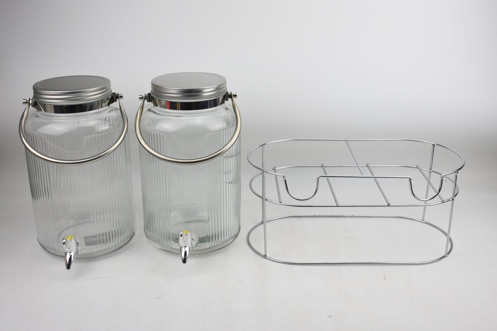 ORCHID DUAL 6L GLASS DISPENSER WITH METAL HANDLE AND STAND
