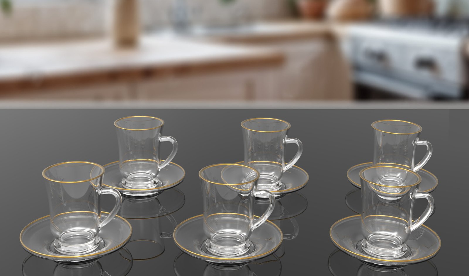 ORCHID 12PCS GLASS TEA CUP & SAUCER SET GGK