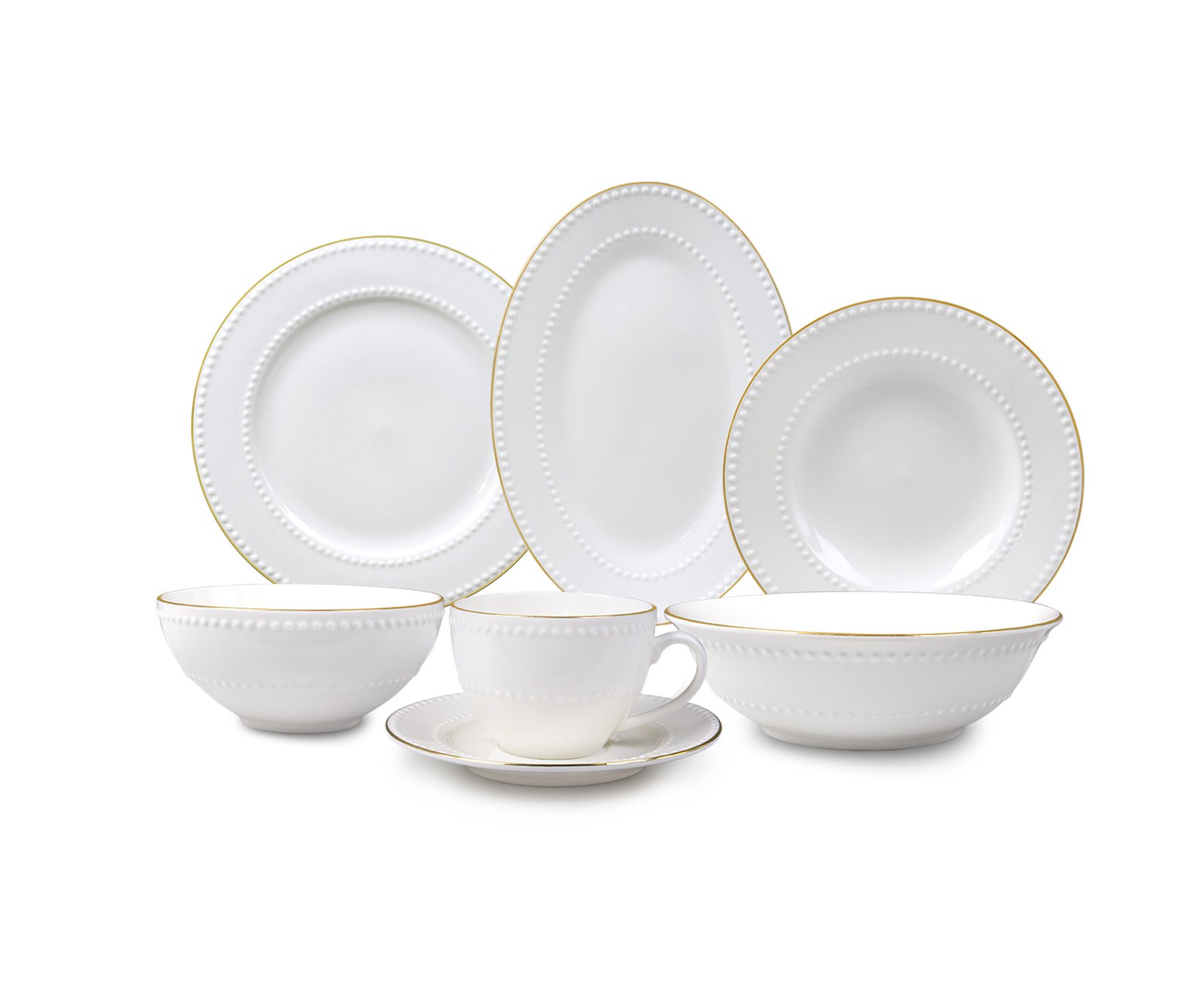 ORCHID 32PCS EMBOSS DINNER SET PEARL