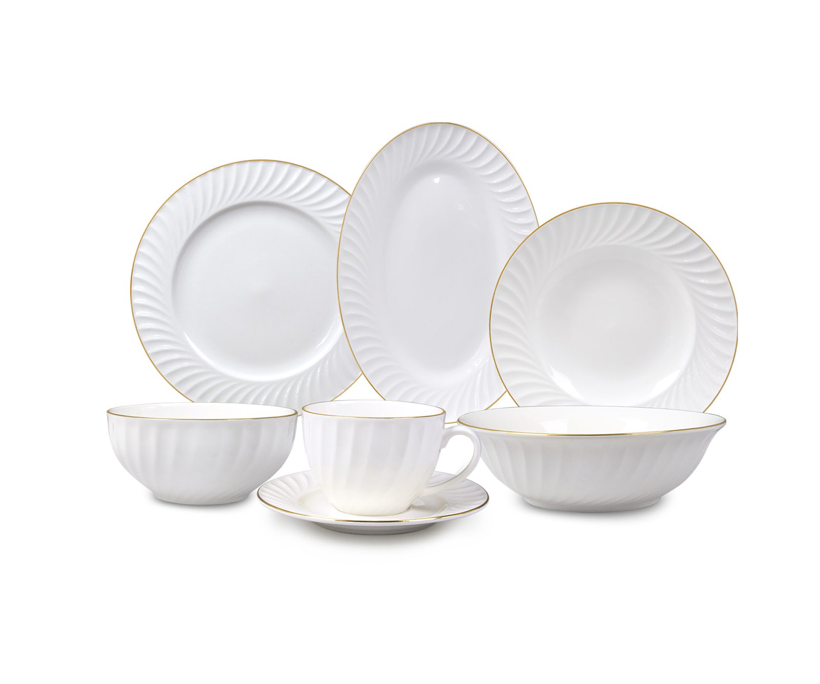 ORCHID 32PCS EMBOSS DINNER SET PEBBLE