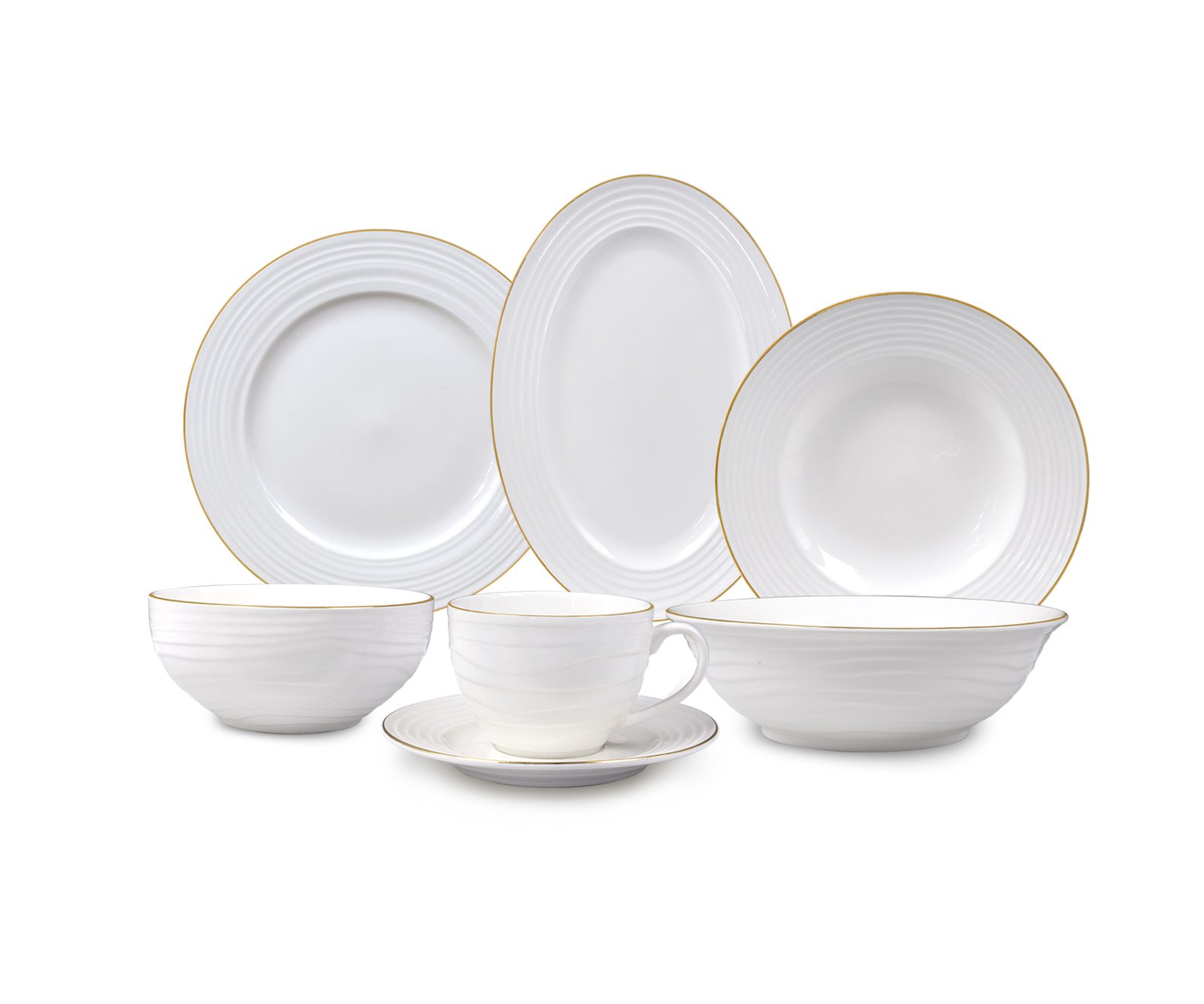 ORCHID 32PCS EMBOSS DINNER SET RIPPLE
