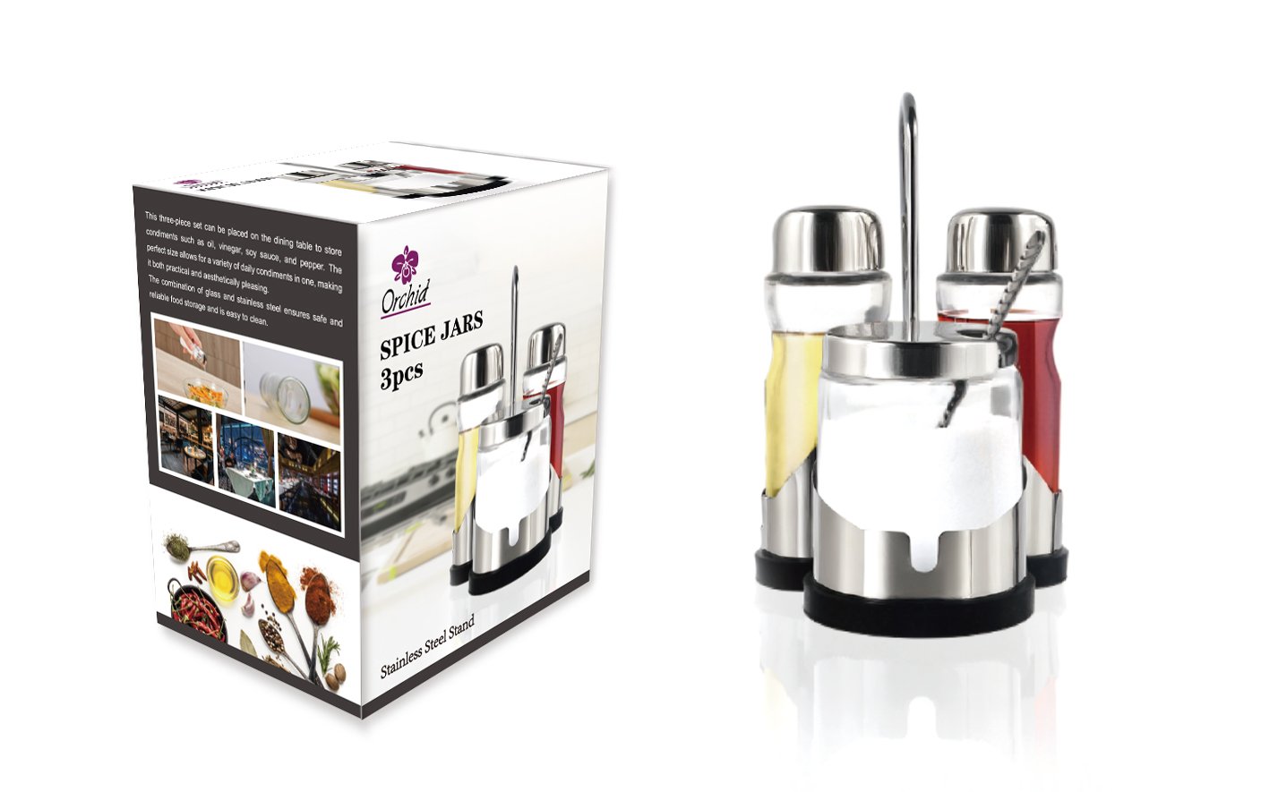 SPICE JAR 3PCS C spice jar set glass